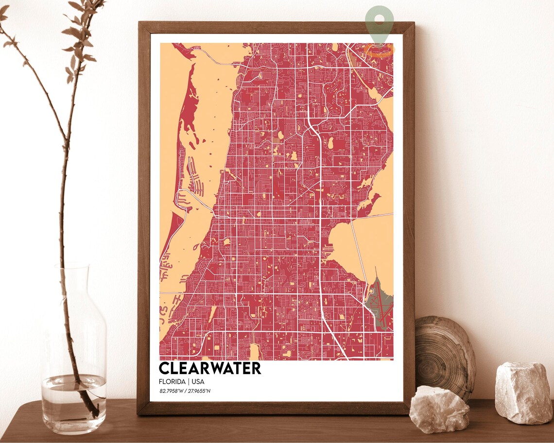 Clearwater Florida Street Map Beach City Grid Coastal Blue Art Print - Image 4