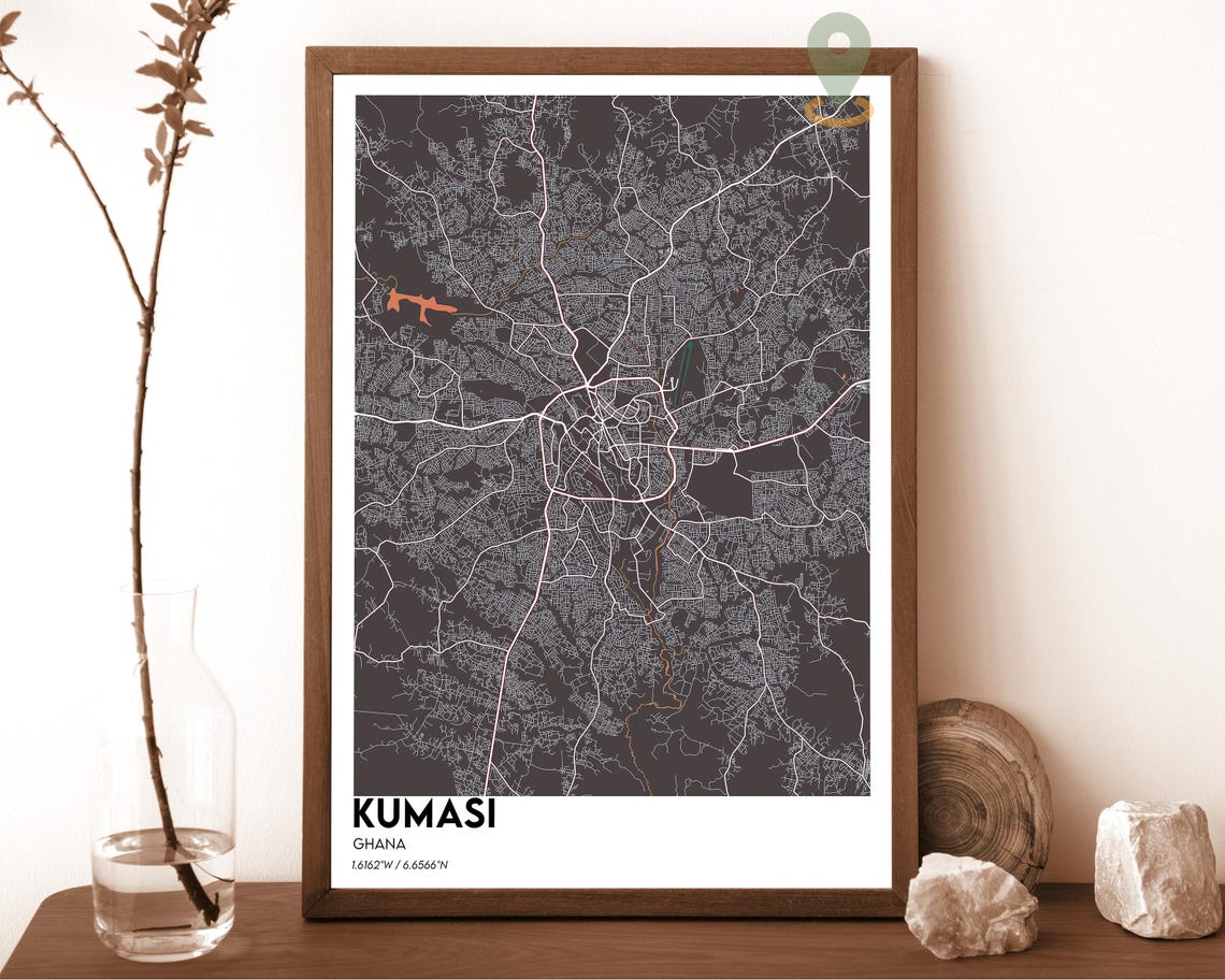 Kumasi Ghana Deep Teal Modern Minimalist City Street Map Wall Art - Image 2