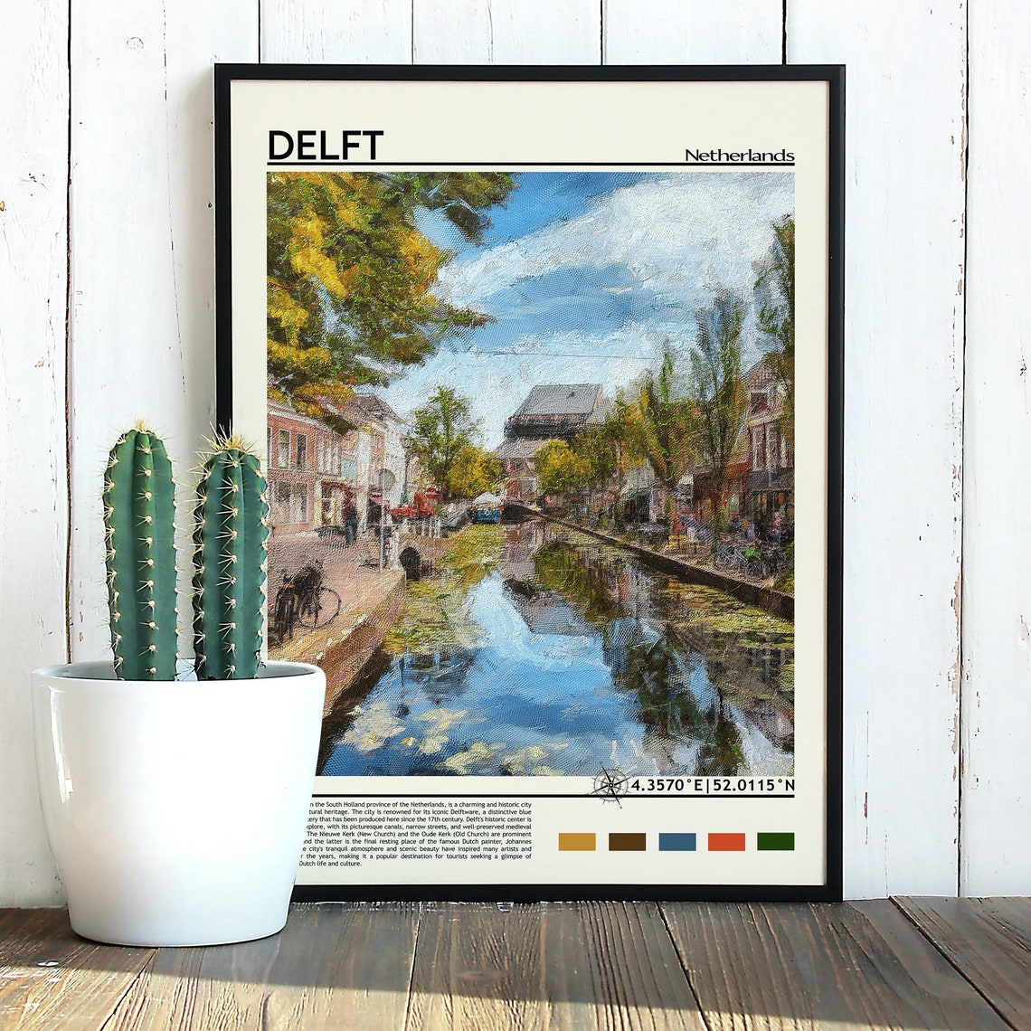 Delft Netherlands Charming Canal Street Bicycle Travel Poster - Image 3
