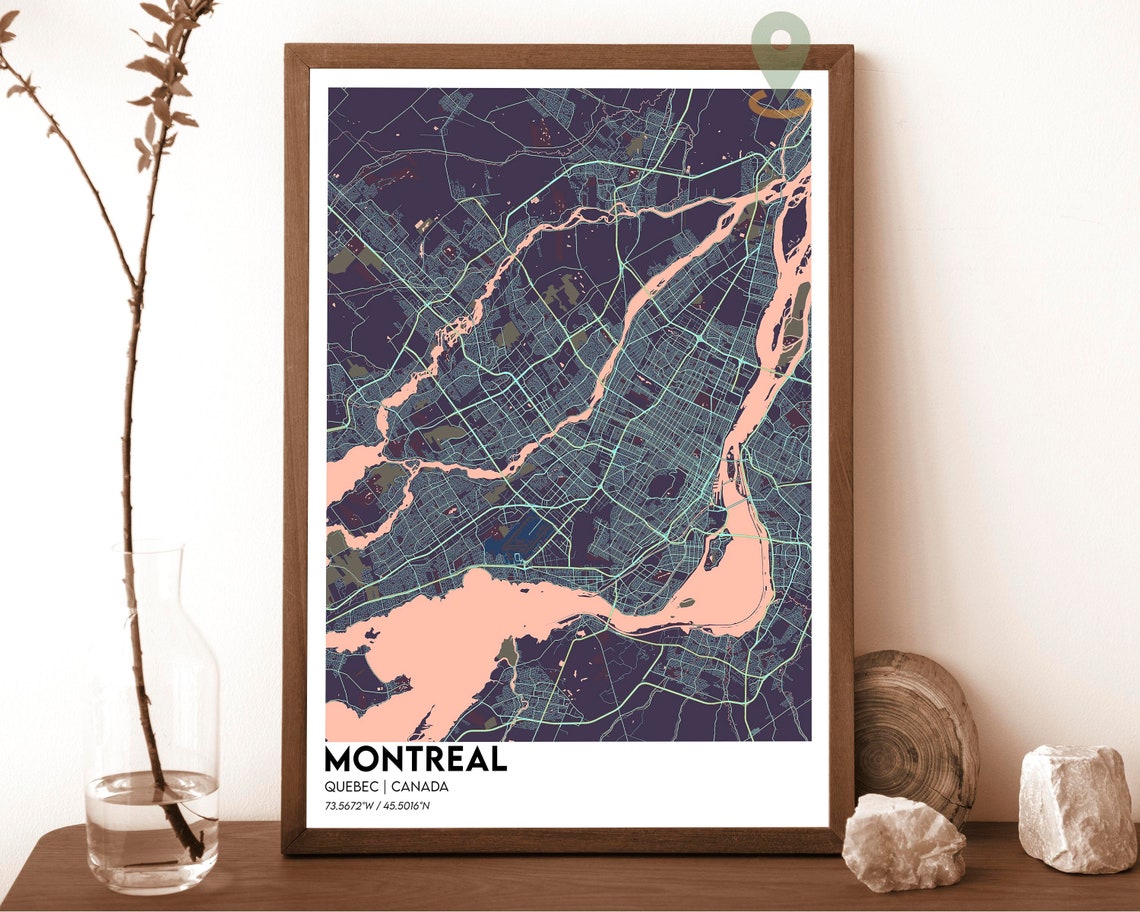 Montreal Quebec Canada Street Map Art Poster Gold Navy Decor - Image 3