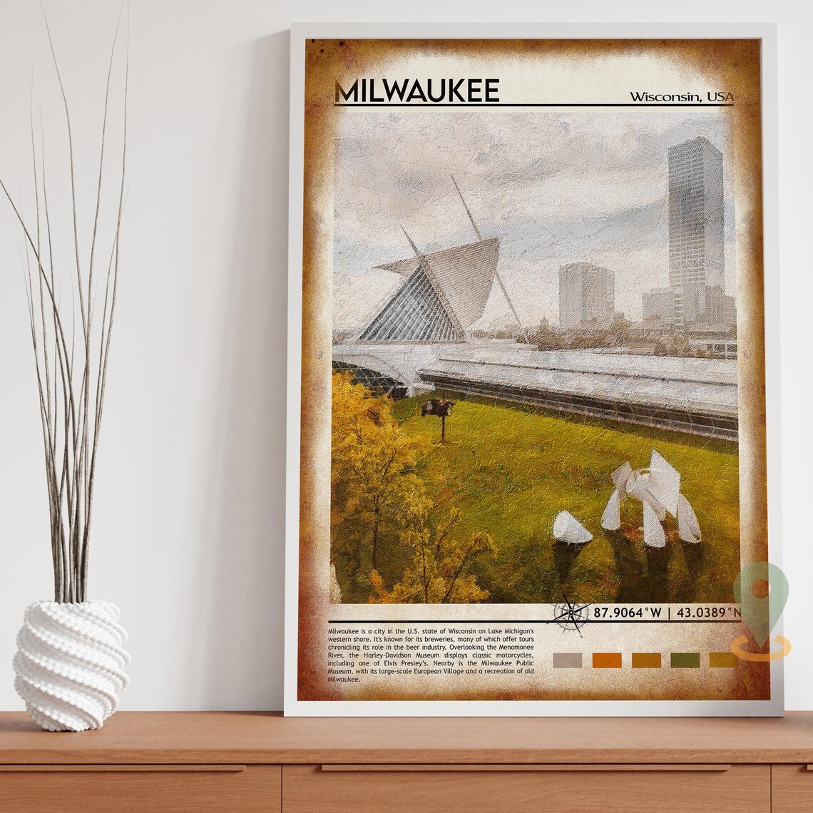 Milwaukee Wisconsin Art Museum Cityscape Lakefront Travel Poster - Image 4