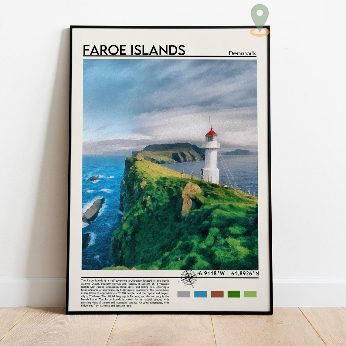 Faroe Islands Denmark Lighthouse Cliff Ocean Landscape Poster - Image 2
