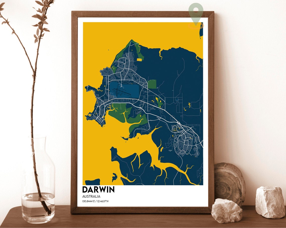 Darwin Australia Teal Orange Harbor Modern City Map Art Poster - Image 6