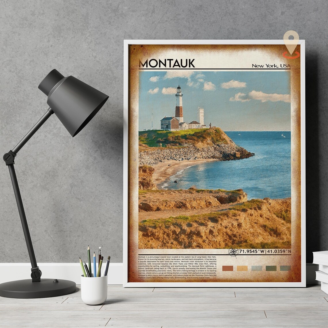 Montauk New York Lighthouse Coastline Oil Painting Style Travel Poster - Image 4