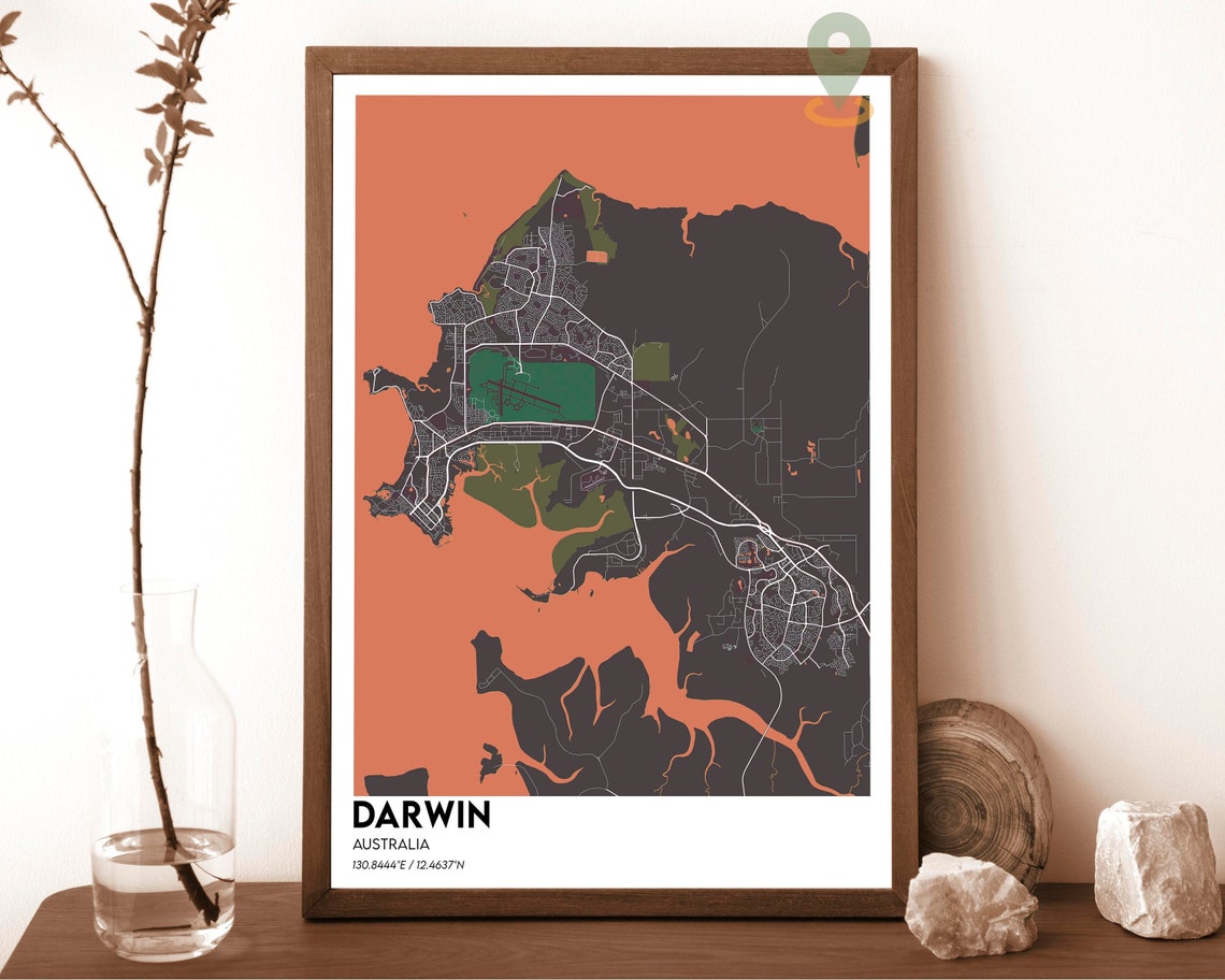 Darwin Australia Teal Orange Harbor Modern City Map Art Poster - Image 4
