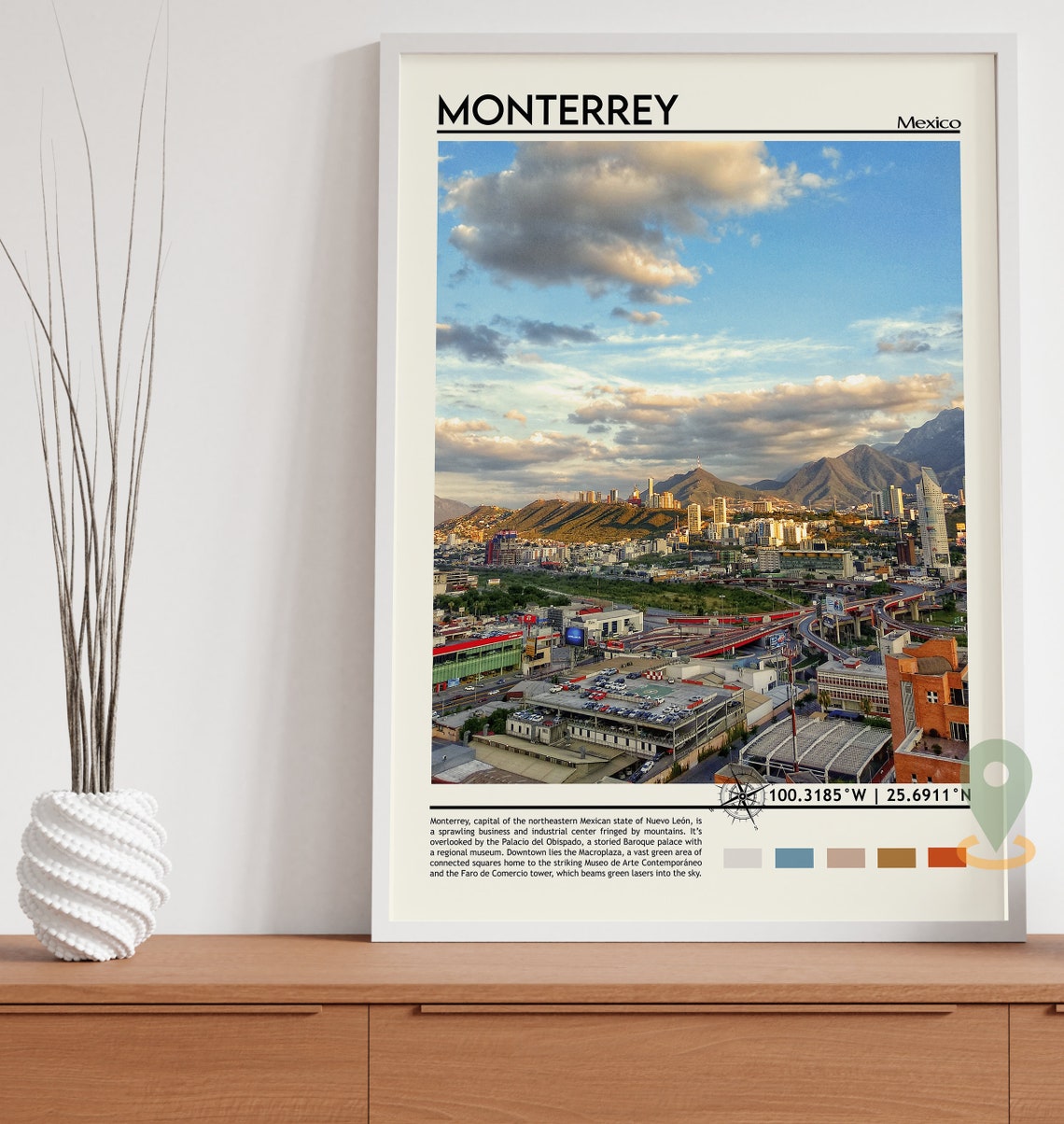 Monterrey Mexico City Skyline Mountain Backdrop Sunset Travel Poster - Image 3