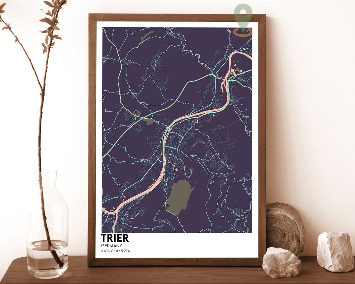 Trier Germany Soft Pastel Beige Blue Minimalist City Map Decor Poster - Image 3