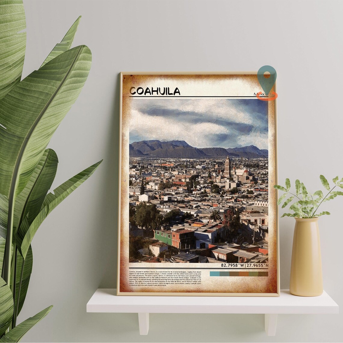 Coahuila Mexico Colonial City Skyline Mountain View Travel Print - Image 5