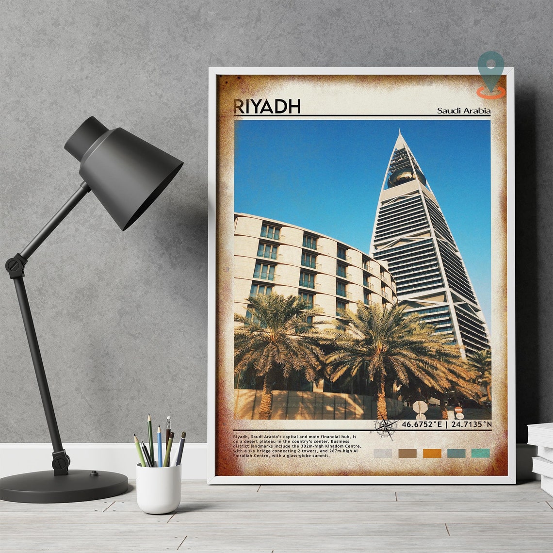 Riyadh Saudi Arabia Al Faisaliah Tower Palms Skyline Travel Poster - Image 5