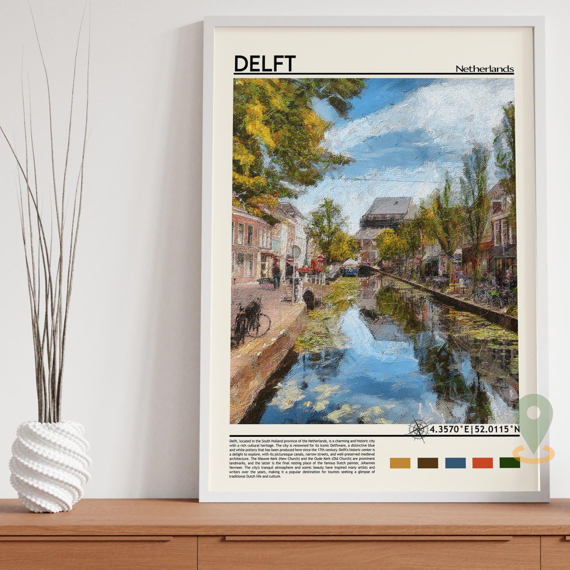Delft Netherlands Charming Canal Street Bicycle Travel Poster - Image 5