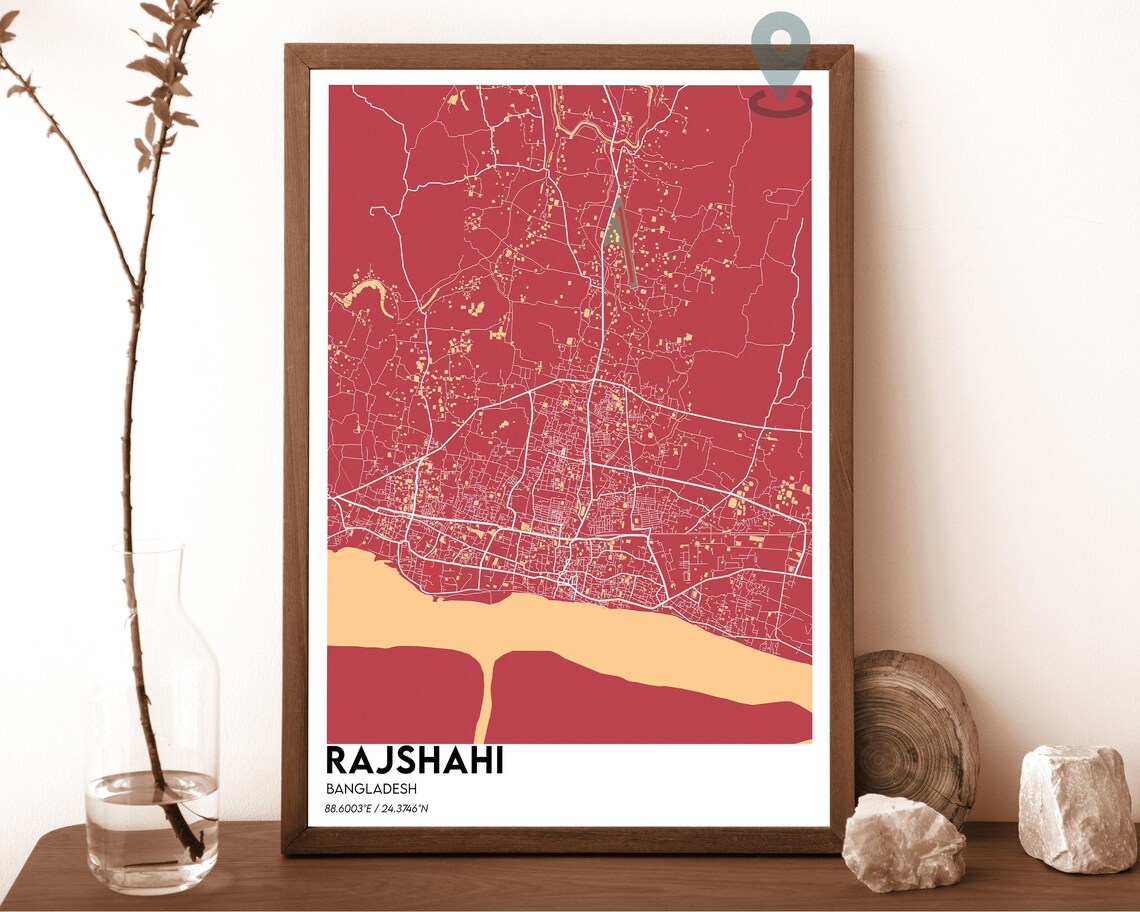 Rajshahi Bangladesh Pink Navy Modern City Map Home Decor Poster - Image 3