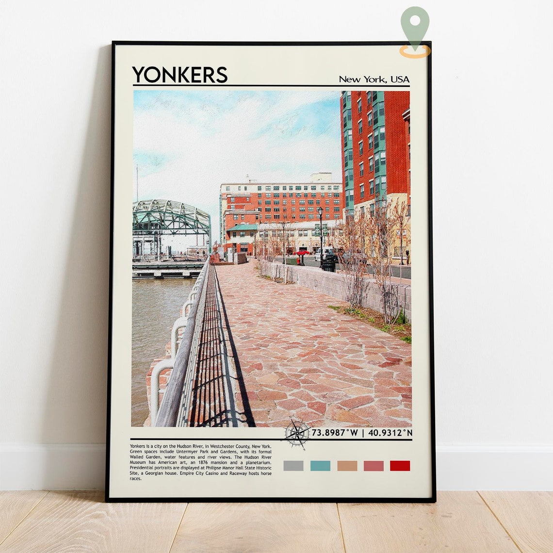 Yonkers New York Hudson River Waterfront Travel Poster Skyline - Image 2