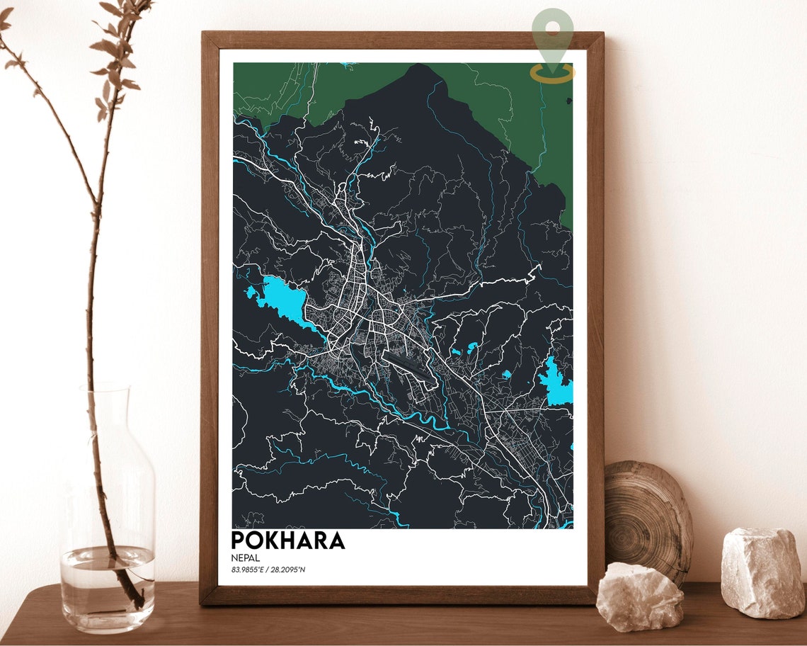 Pokhara Nepal Emerald Green Himalayan City Map Design Poster - Image 6