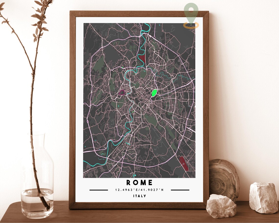 Rome Italy Street Map Dark Blue Minimalist Cartography Poster - Image 5