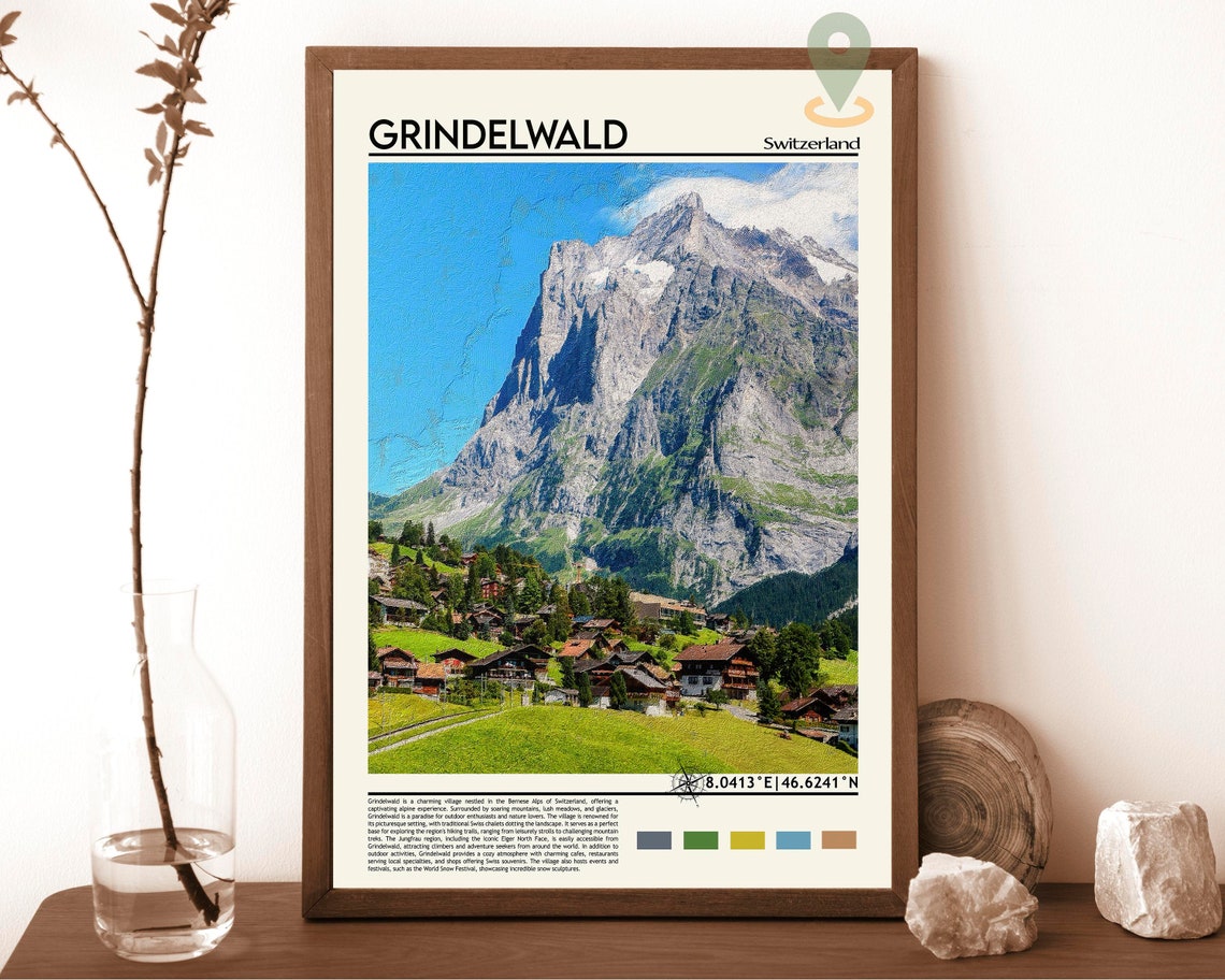 Grindelwald Switzerland Alpine Village Eiger Mountain View Poster