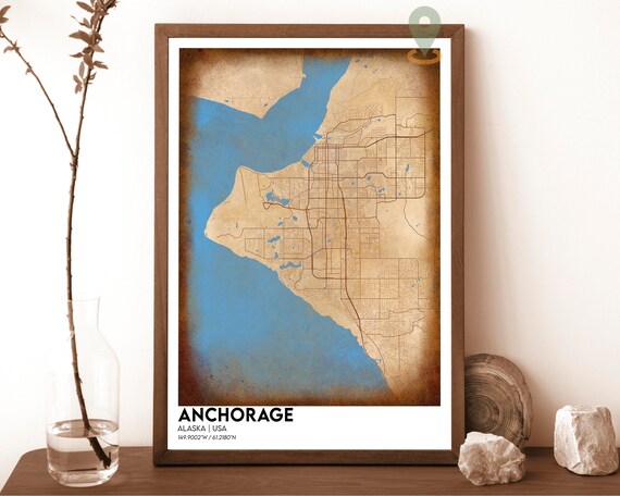 Anchorage Alaska USA Sepia Vintage Style City Street Map Poster