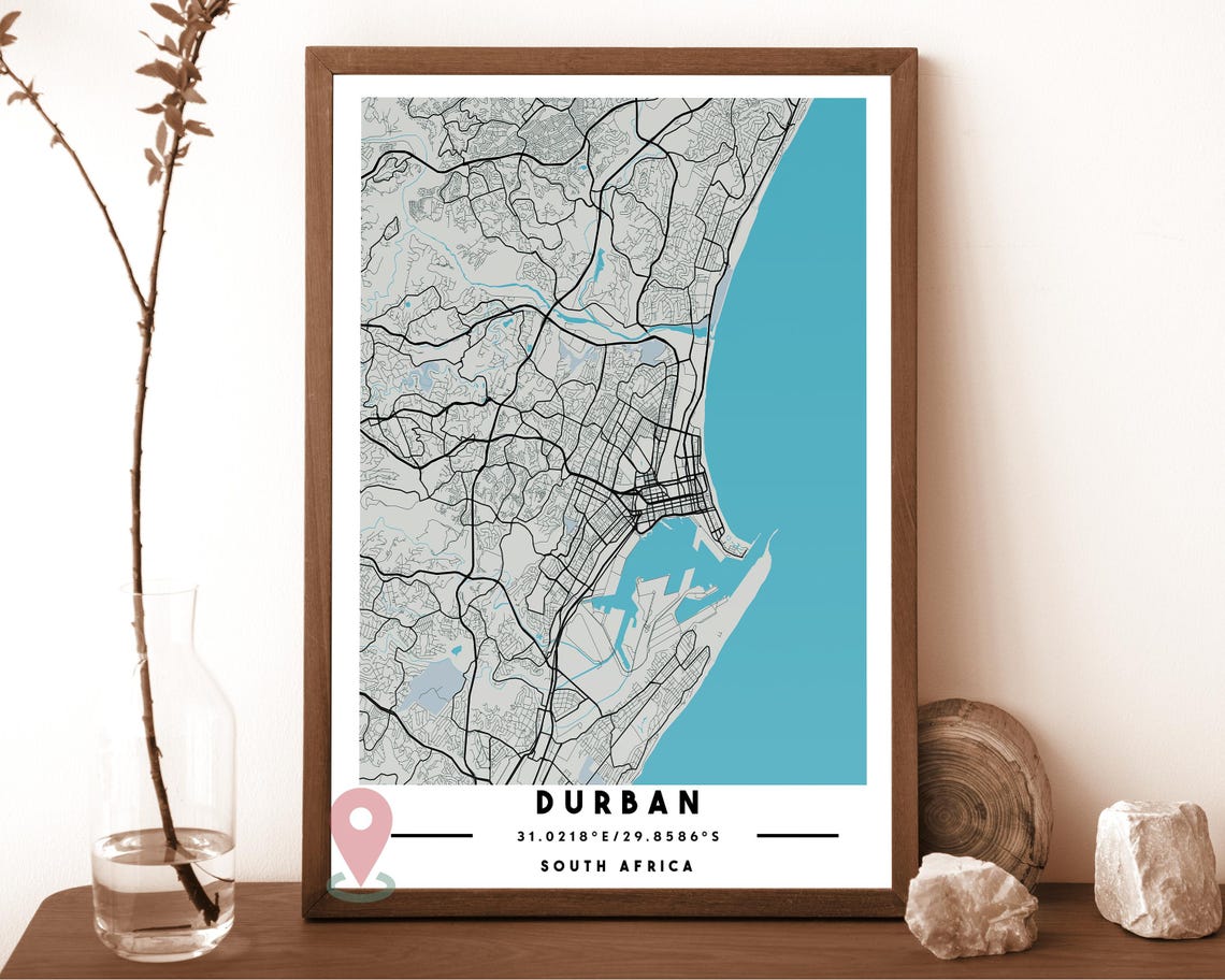 Durban South Africa Terracotta Minimal Coastal City Map Poster - Image 4