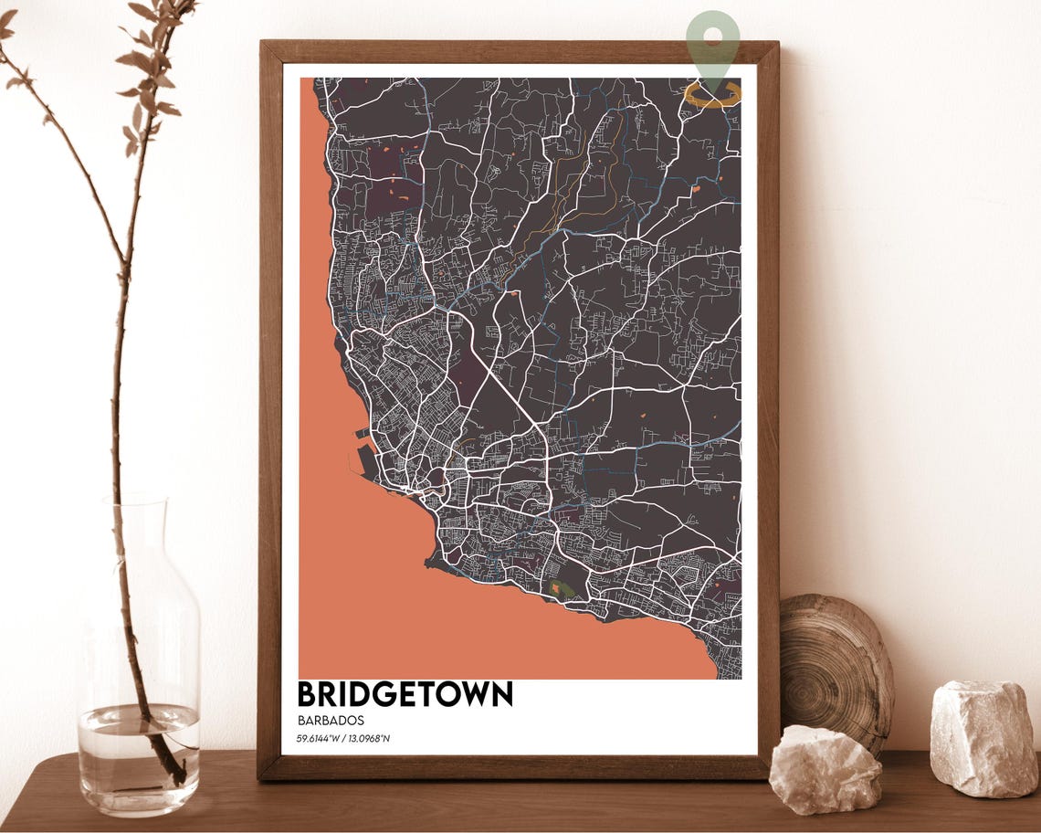 Bridgetown Barbados Caribbean Dark Turquoise Coast Map Poster - Image 4