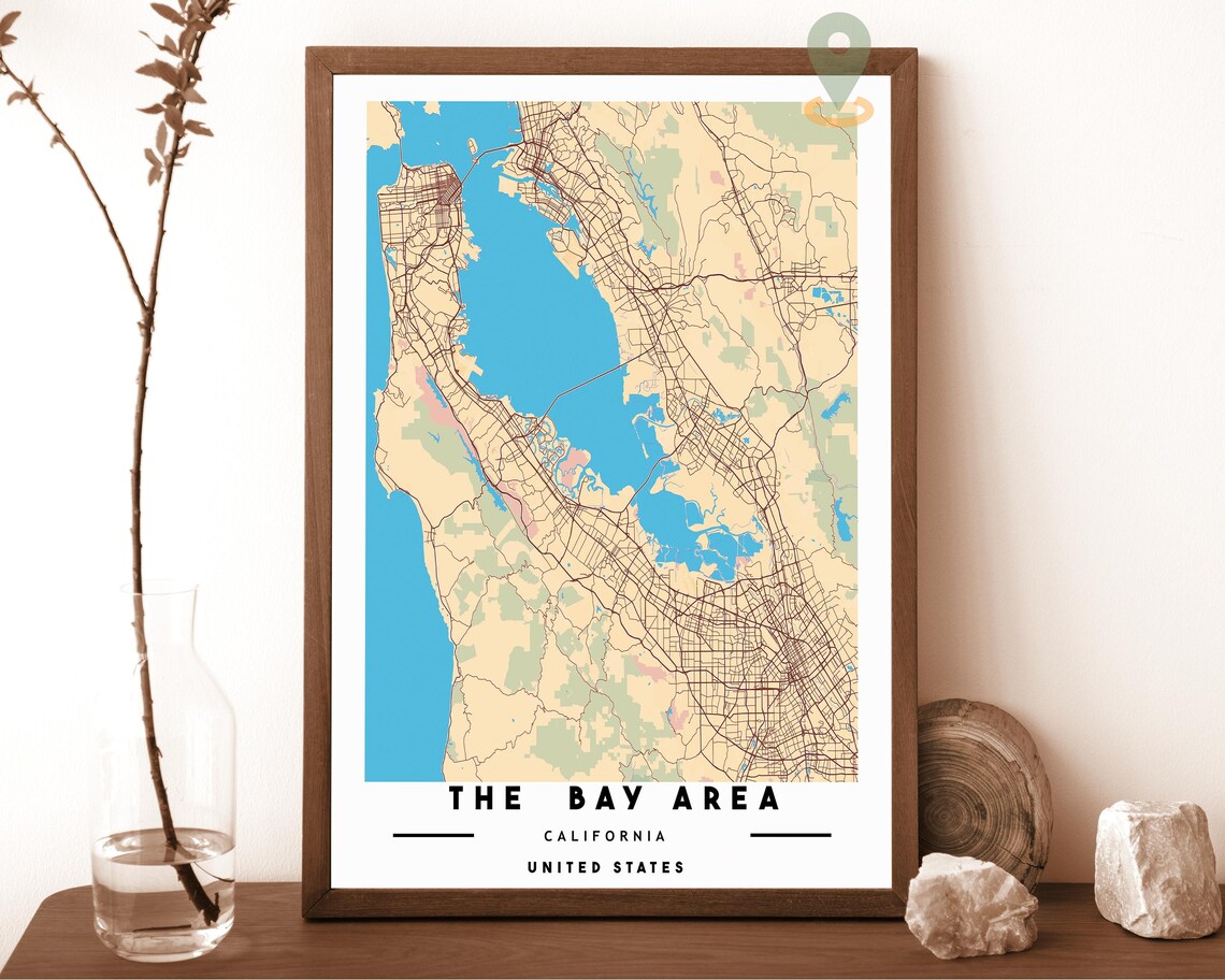 The Bay Area California City Map Art Poster Navy Green Decor - Image 4