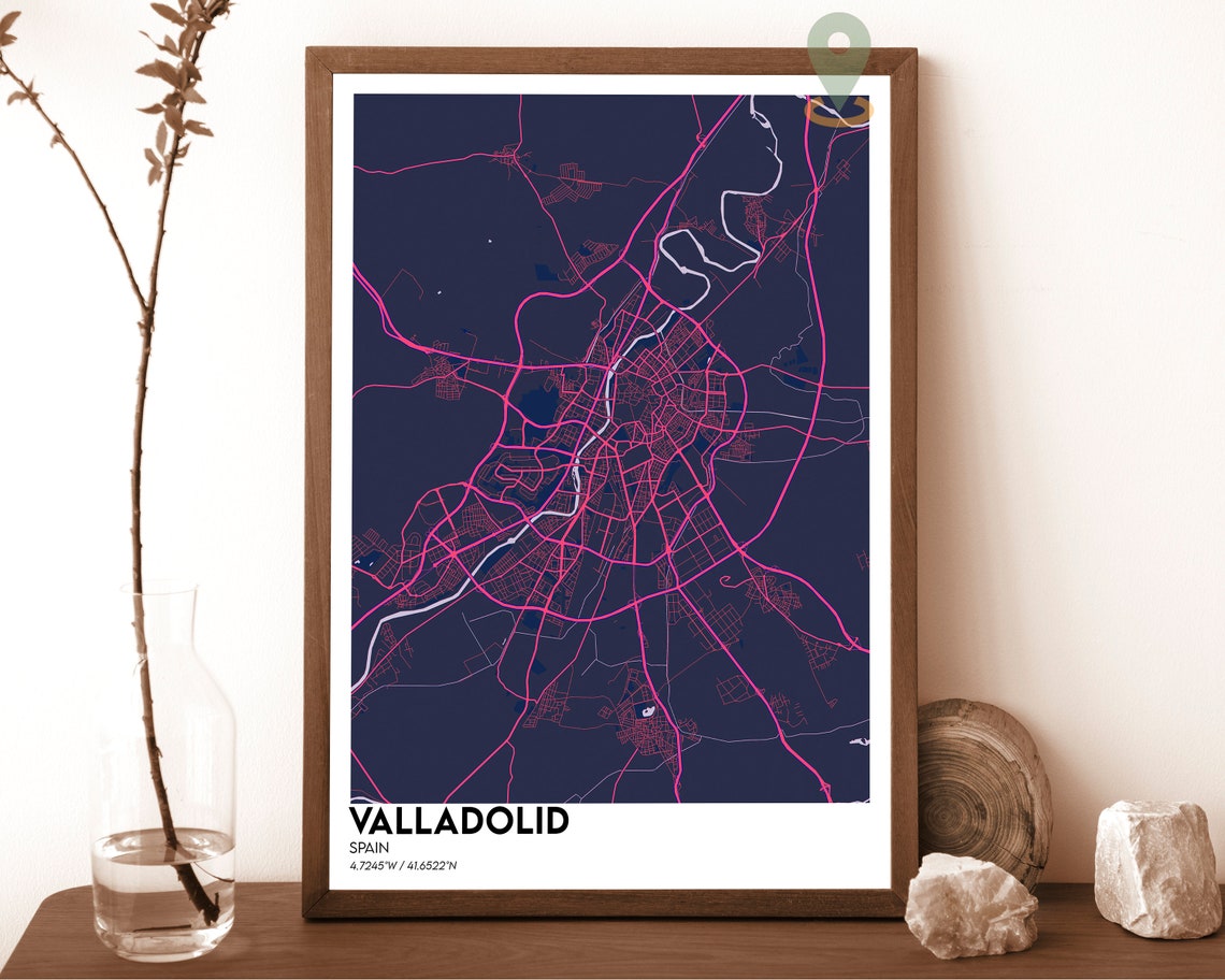 Valladolid Spain Charcoal Grey Orange Modern City Map Poster - Image 2