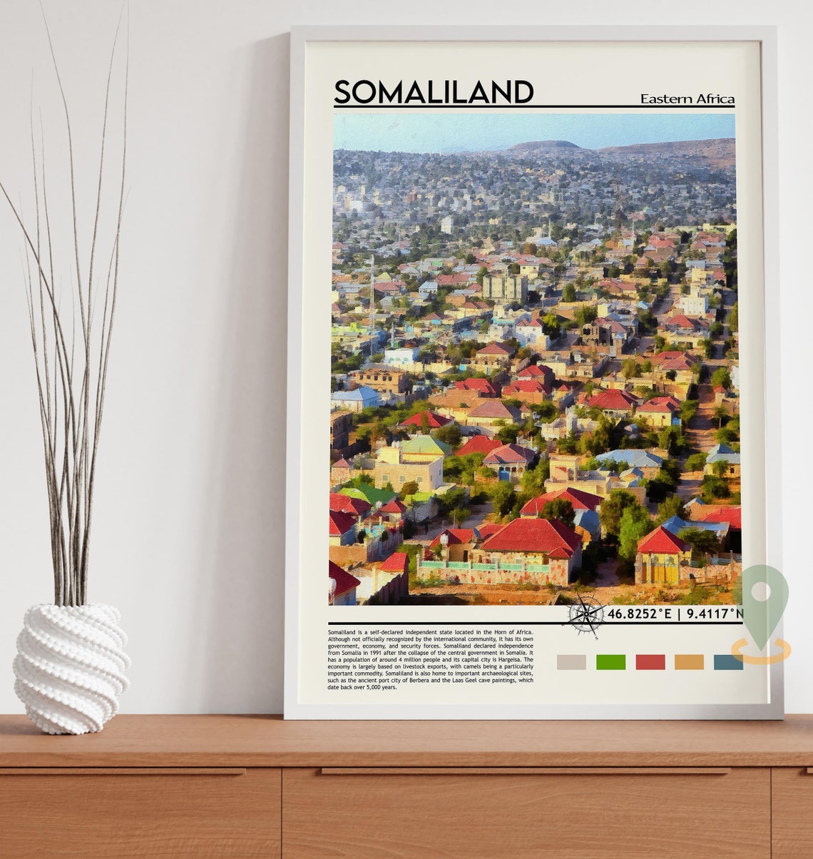 Somaliland Eastern Africa Colorful City Aerial View Travel Poster - Image 3