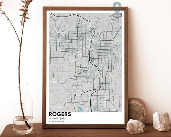 Rogers Arkansas Light Gray Minimalist Street Grid Map Home Decor Poster