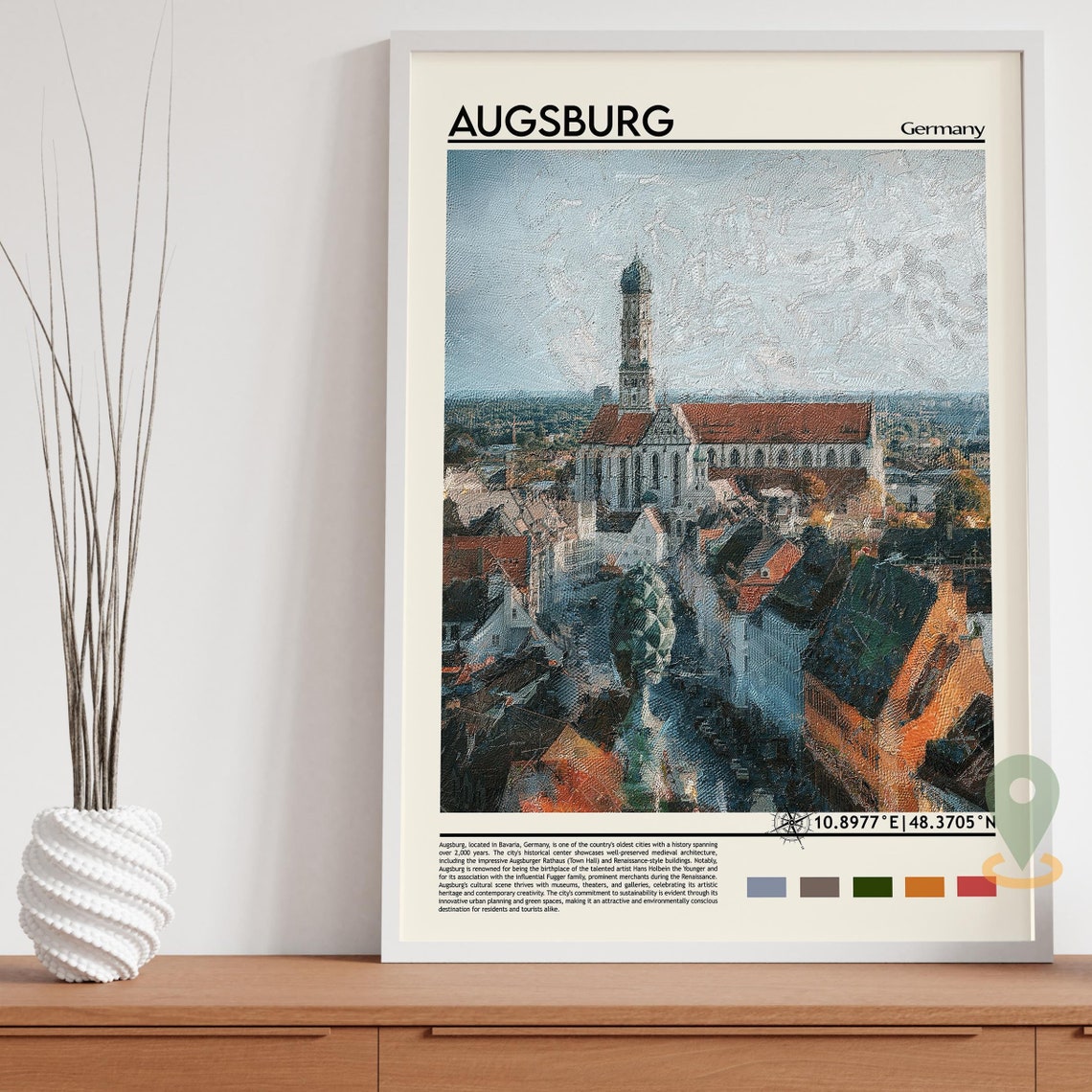 Augsburg Germany Historic Old Town Church Tower Travel Poster - Image 5