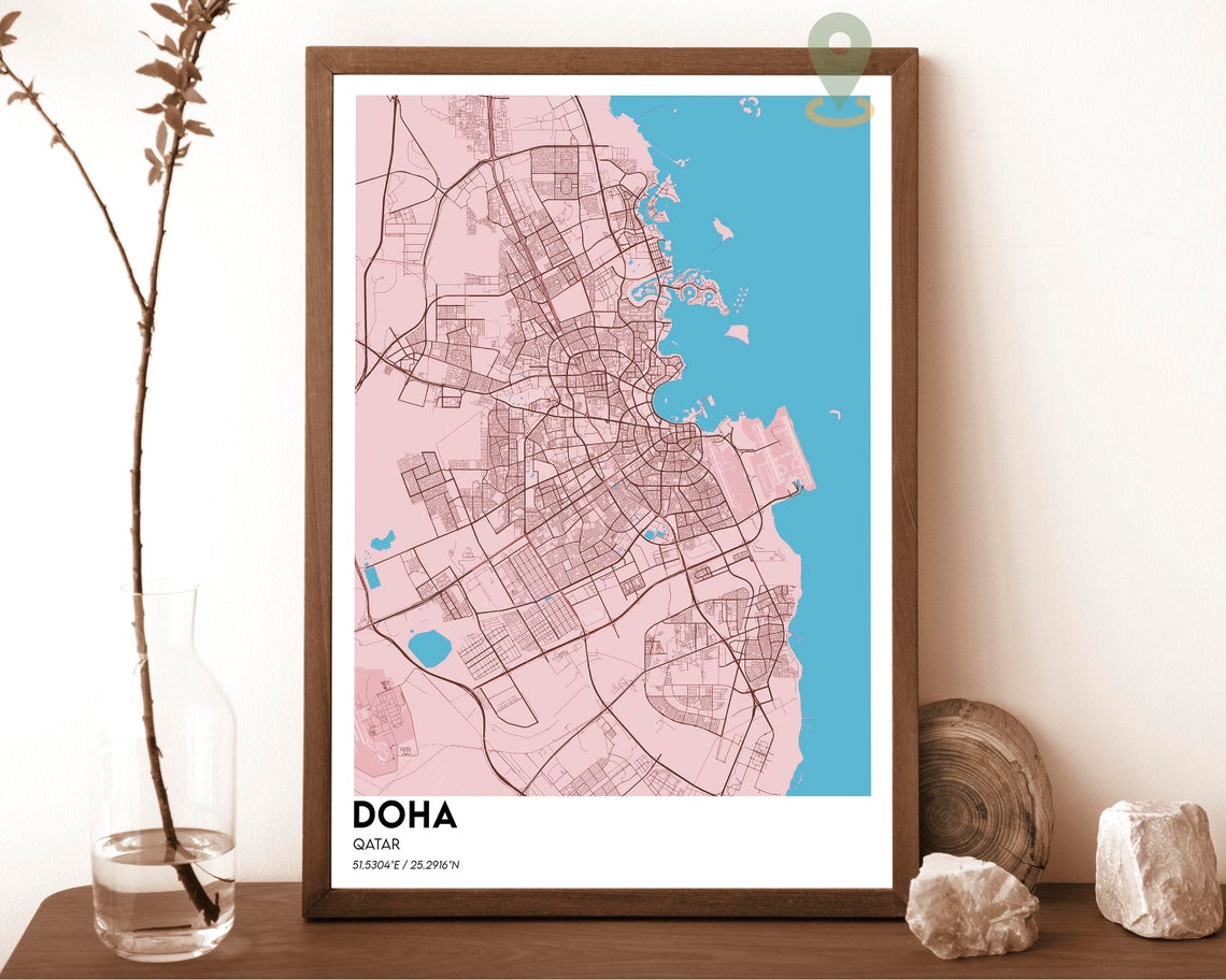 Doha Qatar Charcoal Orange Coastline City Map Modern Art Poster - Image 5