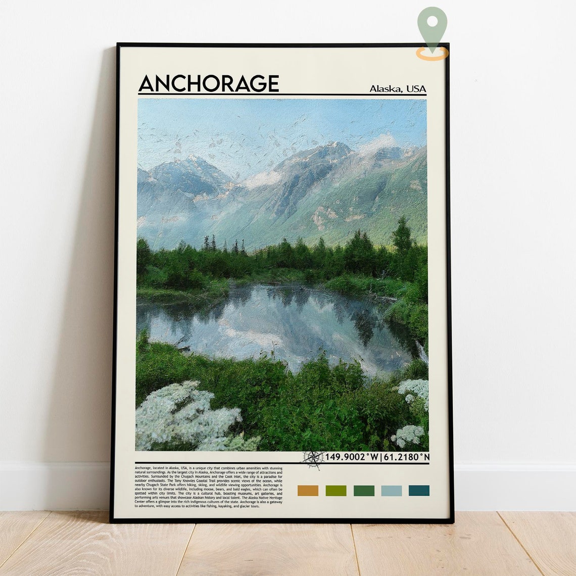 Anchorage Alaska Mountain Lake Reflection Painting Travel Poster - Image 2