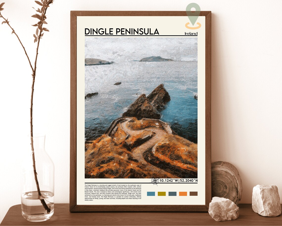 Dingle Peninsula Ireland Rocky Coast Watercolor Travel Poster