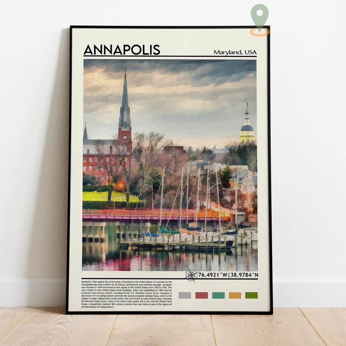 Annapolis Maryland Historic Harbor Sailboats Vintage Travel Poster - Image 2