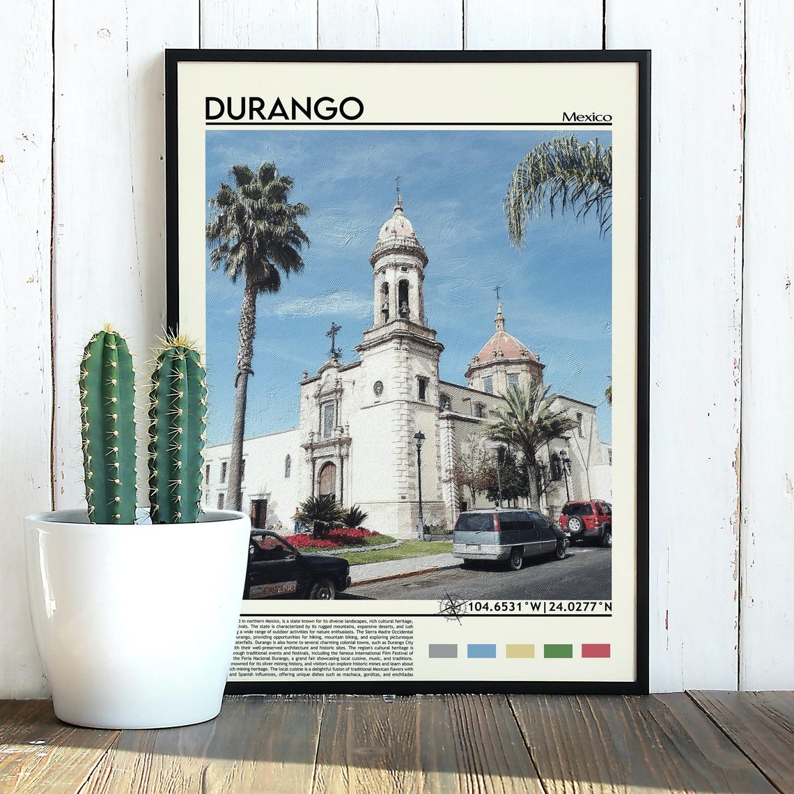 Durango Mexico Historic Colonial Cathedral Palms Street Poster - Image 3