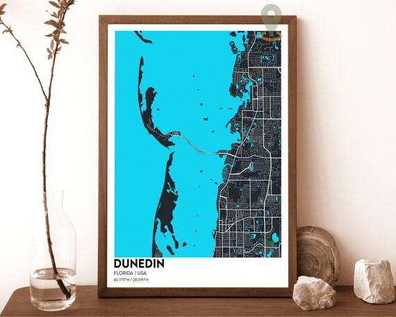 Dunedin Florida USA Cyan Gulf Coast Minimal Street Map Poster