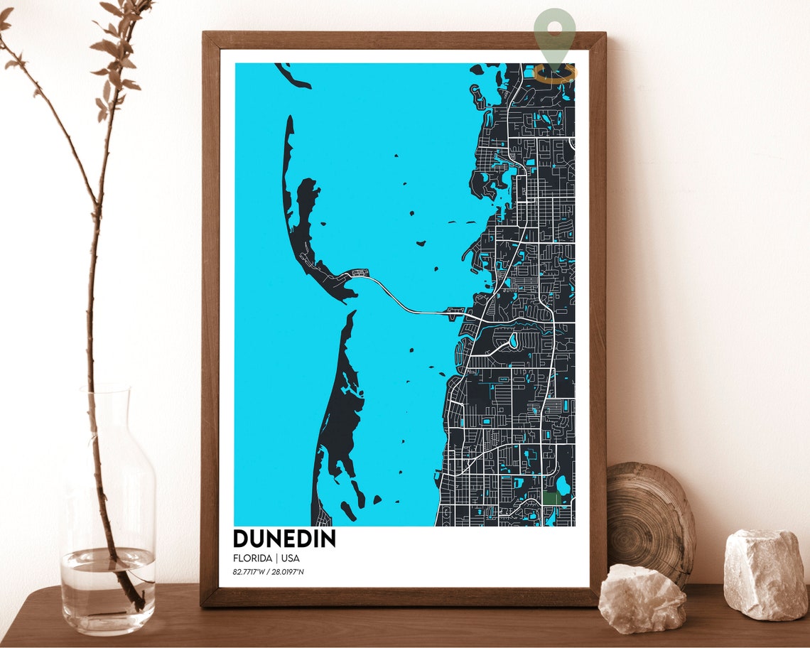 Dunedin Florida USA Cyan Gulf Coast Minimal Street Map Poster