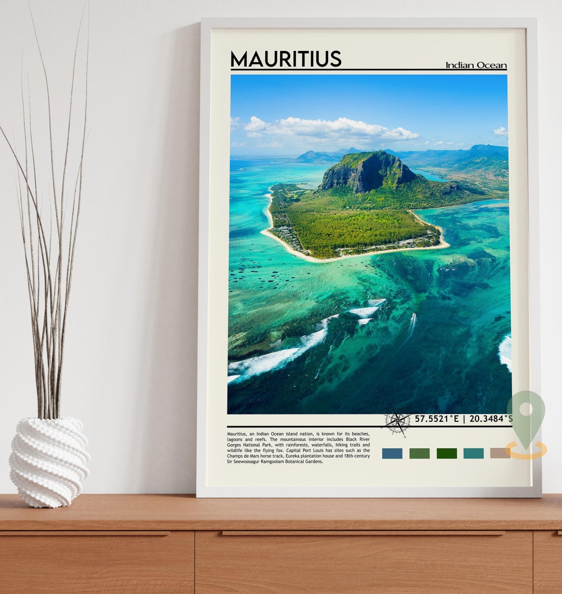 Mauritius Indian Ocean Le Morne Aerial Lagoon View Travel Poster - Image 5