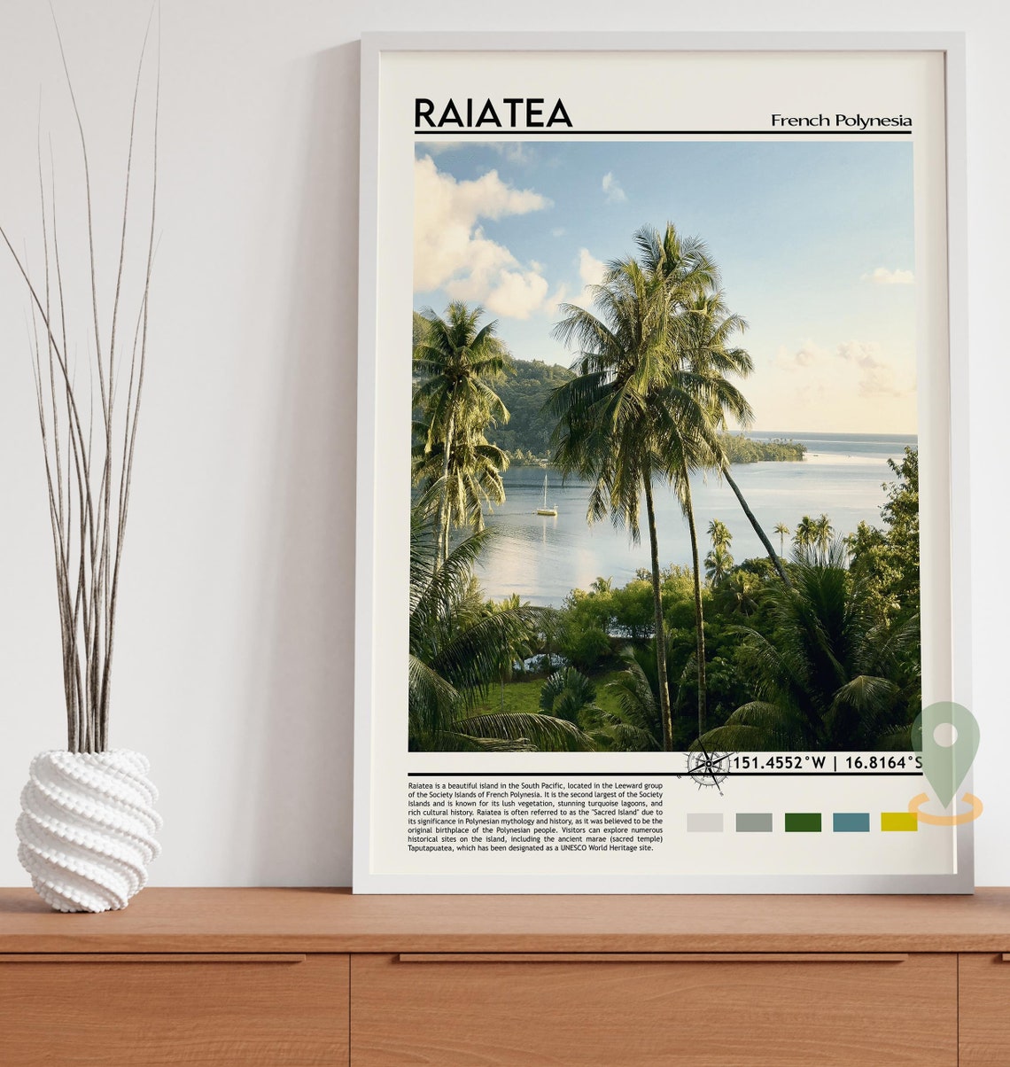 Raiatea French Polynesia Palm Trees Lagoon Sailboat Island Poster - Image 3