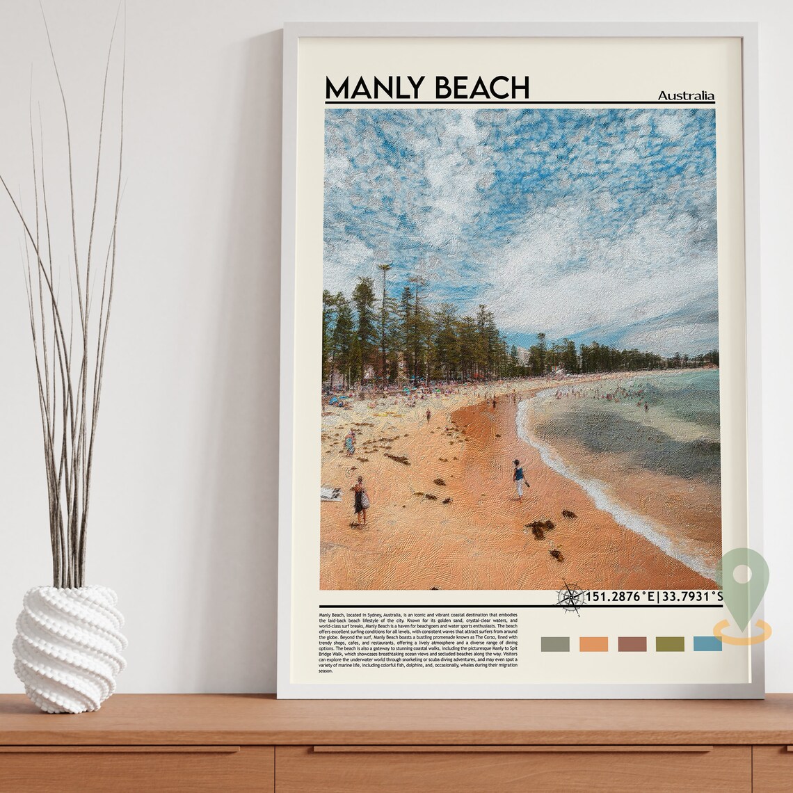 Manly Beach Australia Golden Sand Shoreline Photo Art Poster - Image 4