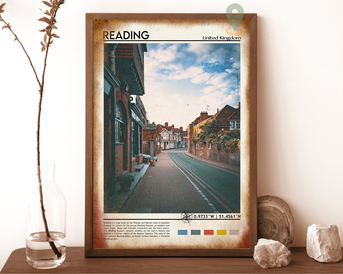 Reading United Kingdom Charming Brick Town Street Scene Travel Poster - Image 6