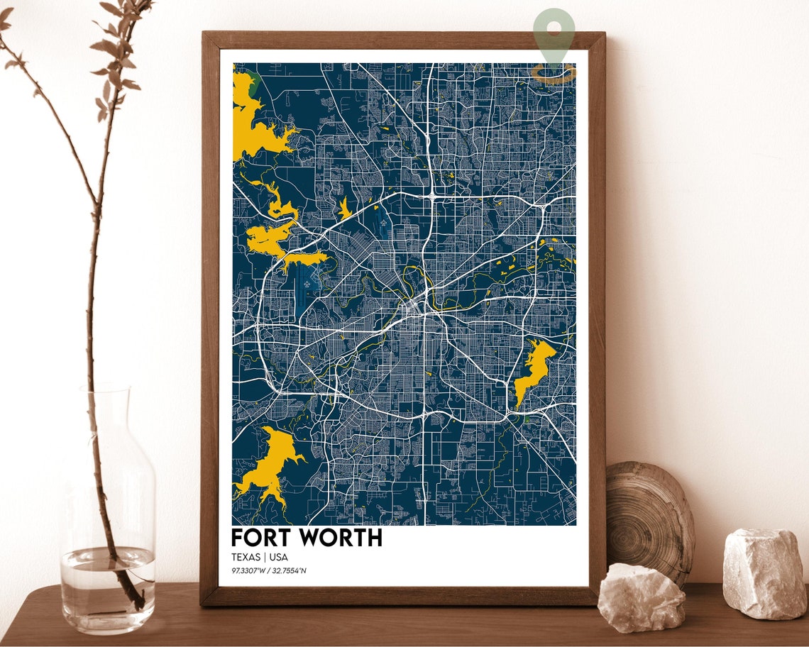 Fort Worth Texas USA City Map Dusty Rose Modern Street Art Poster - Image 2