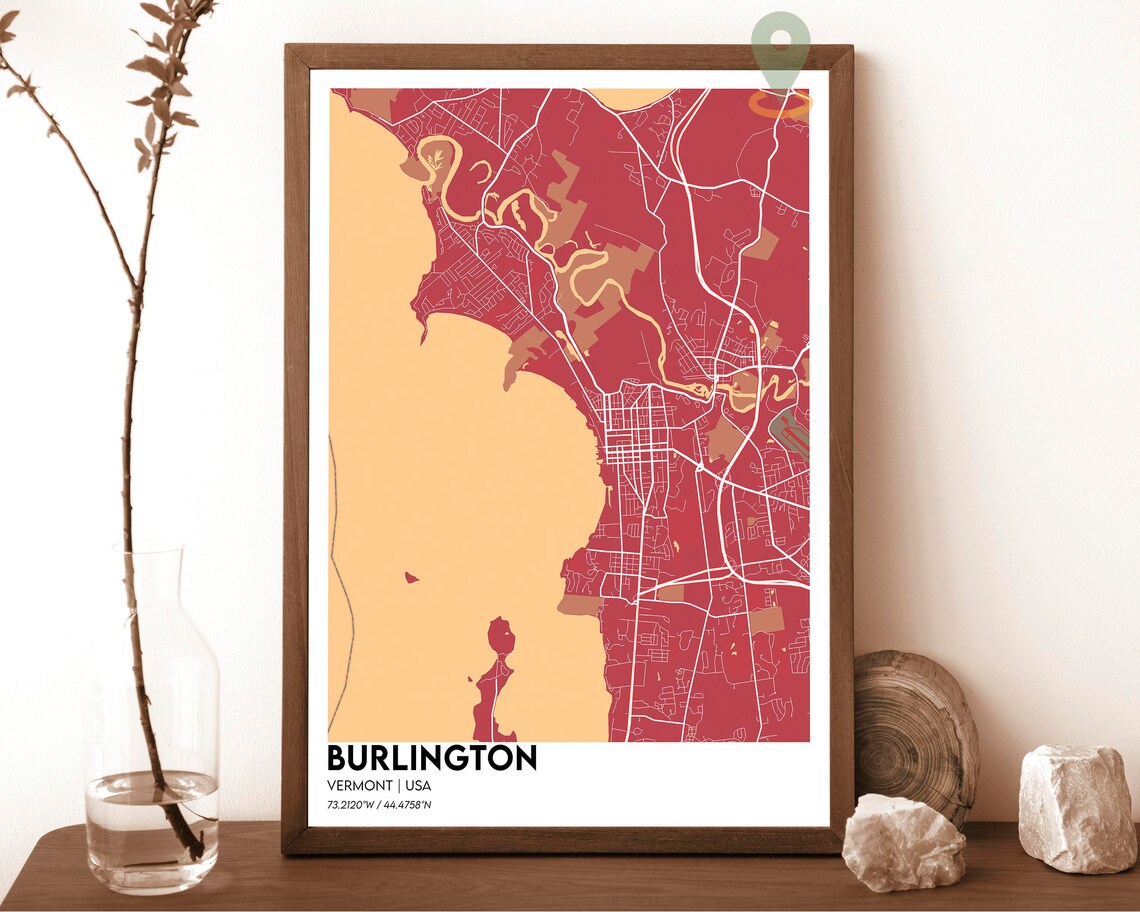 Burlington Vermont Navy Aqua Minimalist City Map Design Poster - Image 4