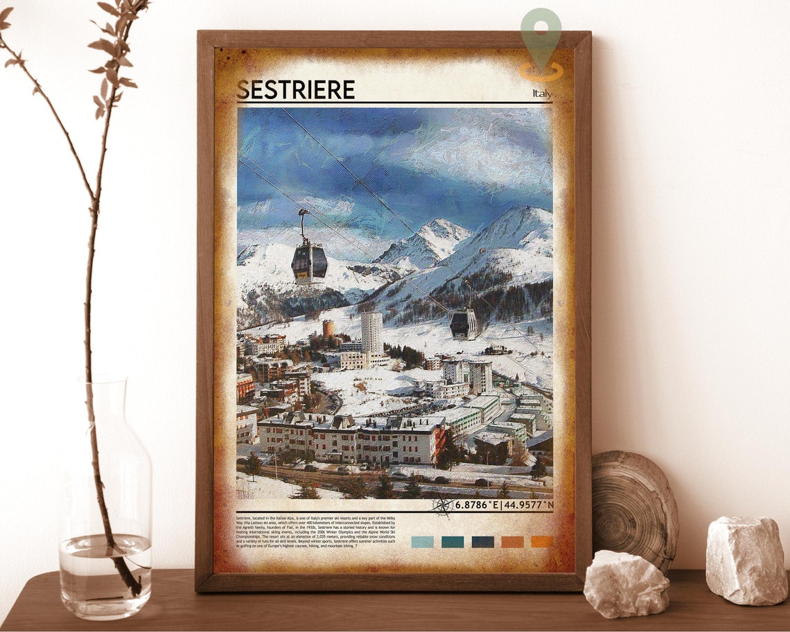 Sestriere Italy Gondola Lift Over Snowy Ski Resort View Poster - Image 6