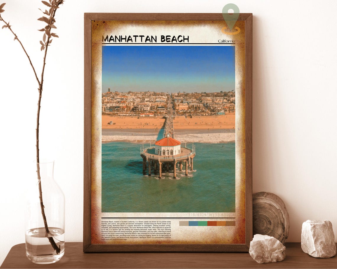 Manhattan Beach California Pier Aerial Sunset Beach Travel Poster - Image 6