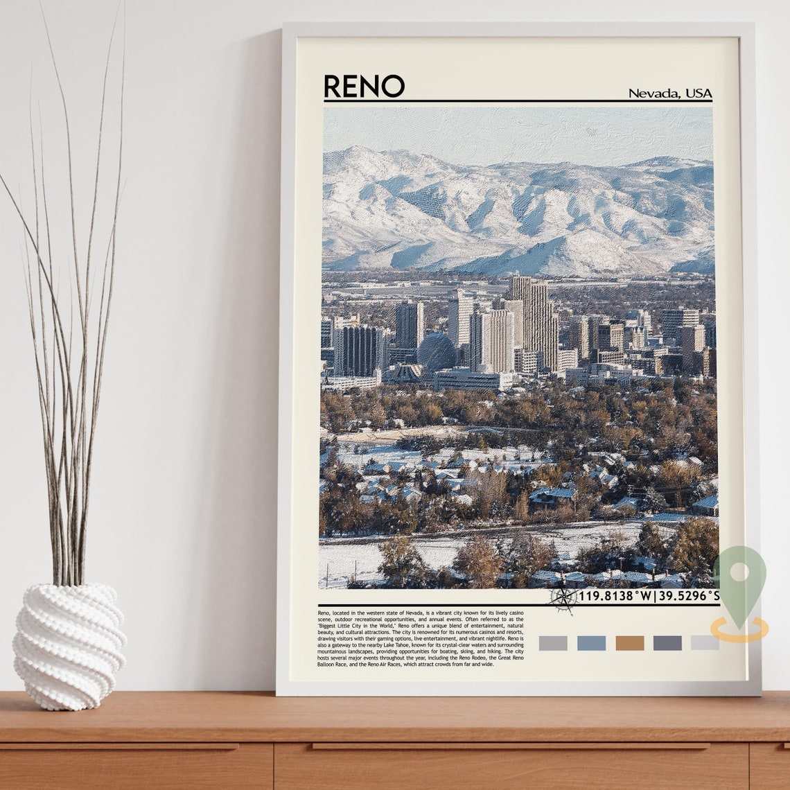 Reno Nevada USA Snowy Mountain Skyline Travel Photo Art Poster - Image 2