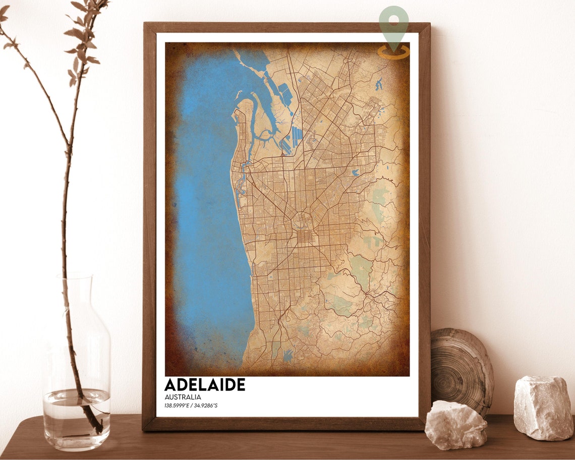 Adelaide Australia Dark City Map Burnt Orange Gulf Coast Poster - Image 2