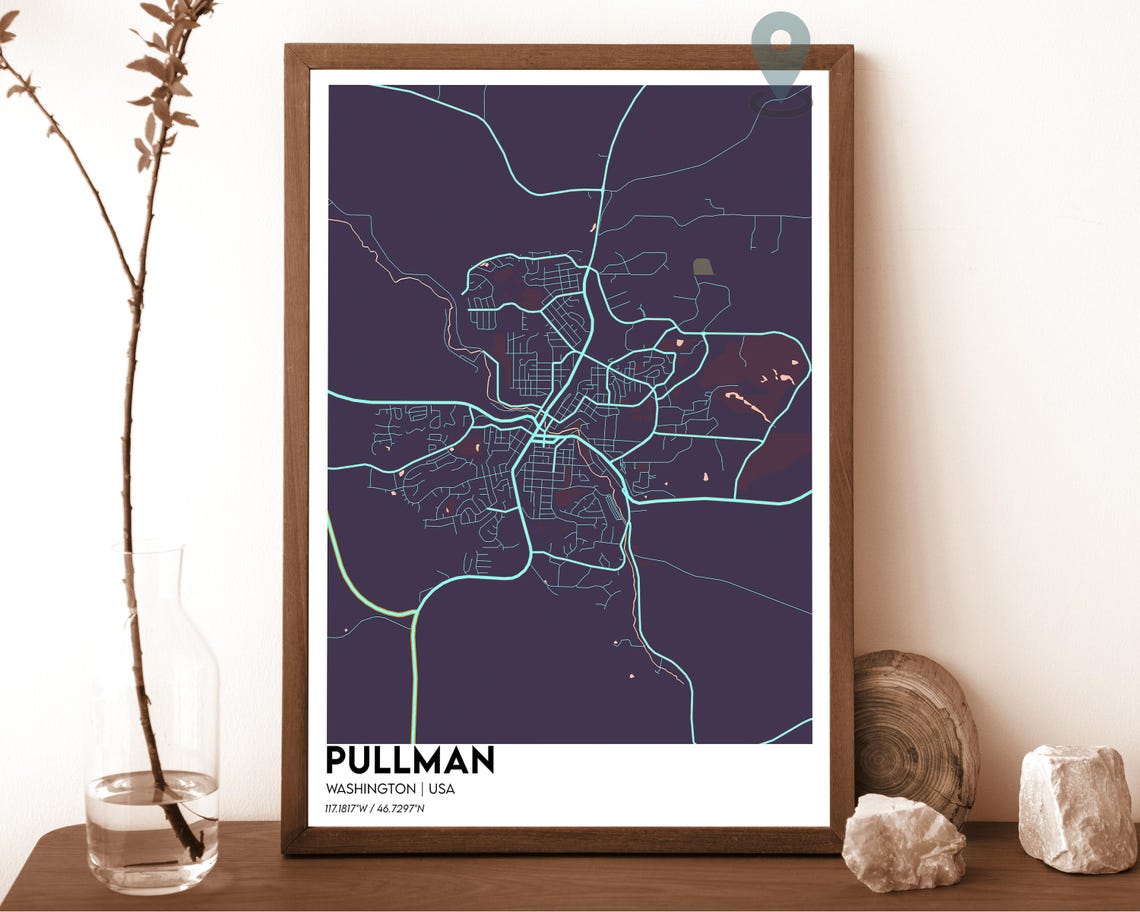 Pullman Washington Navy Blue Minimalist Street Map Home Decor Poster - Image 3