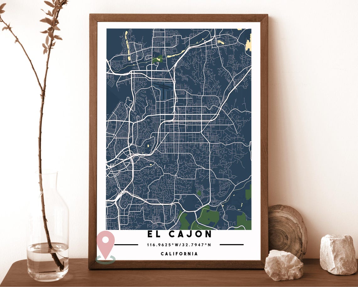 El Cajon California Teal Modern Minimal City Street Map Poster - Image 2