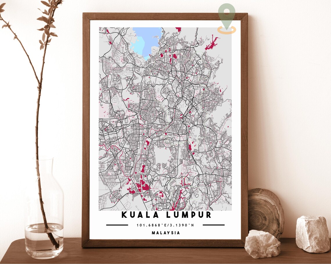 Kuala Lumpur Malaysia teal and white with orange highlights Street Map Coordinates Poster - Image 3