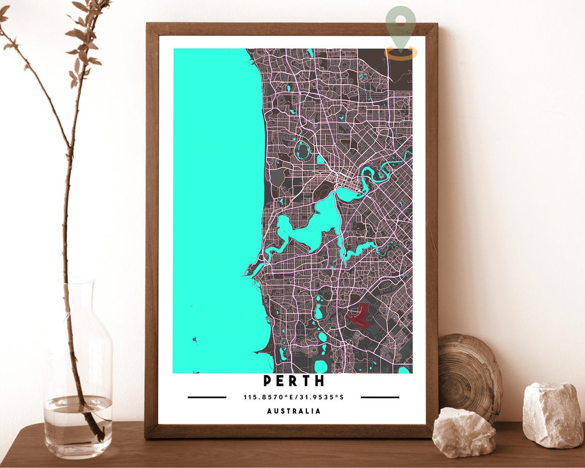 Perth Australia Sand Navy Street Map Modern Minimalist Wall Art - Image 4