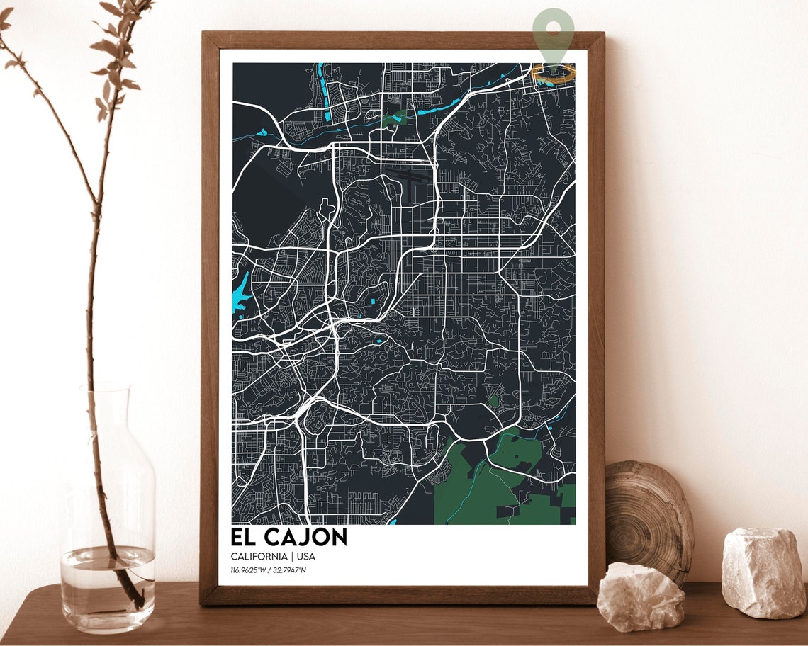 El Cajon California USA Emerald Forest Green City Street Map Poster - Image 3