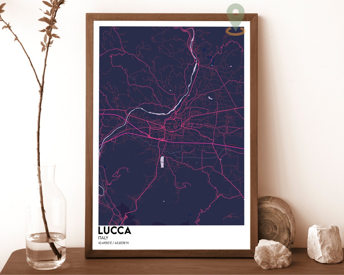Lucca Italy Crimson Red Minimal Street Map Modern Art Poster - Image 2